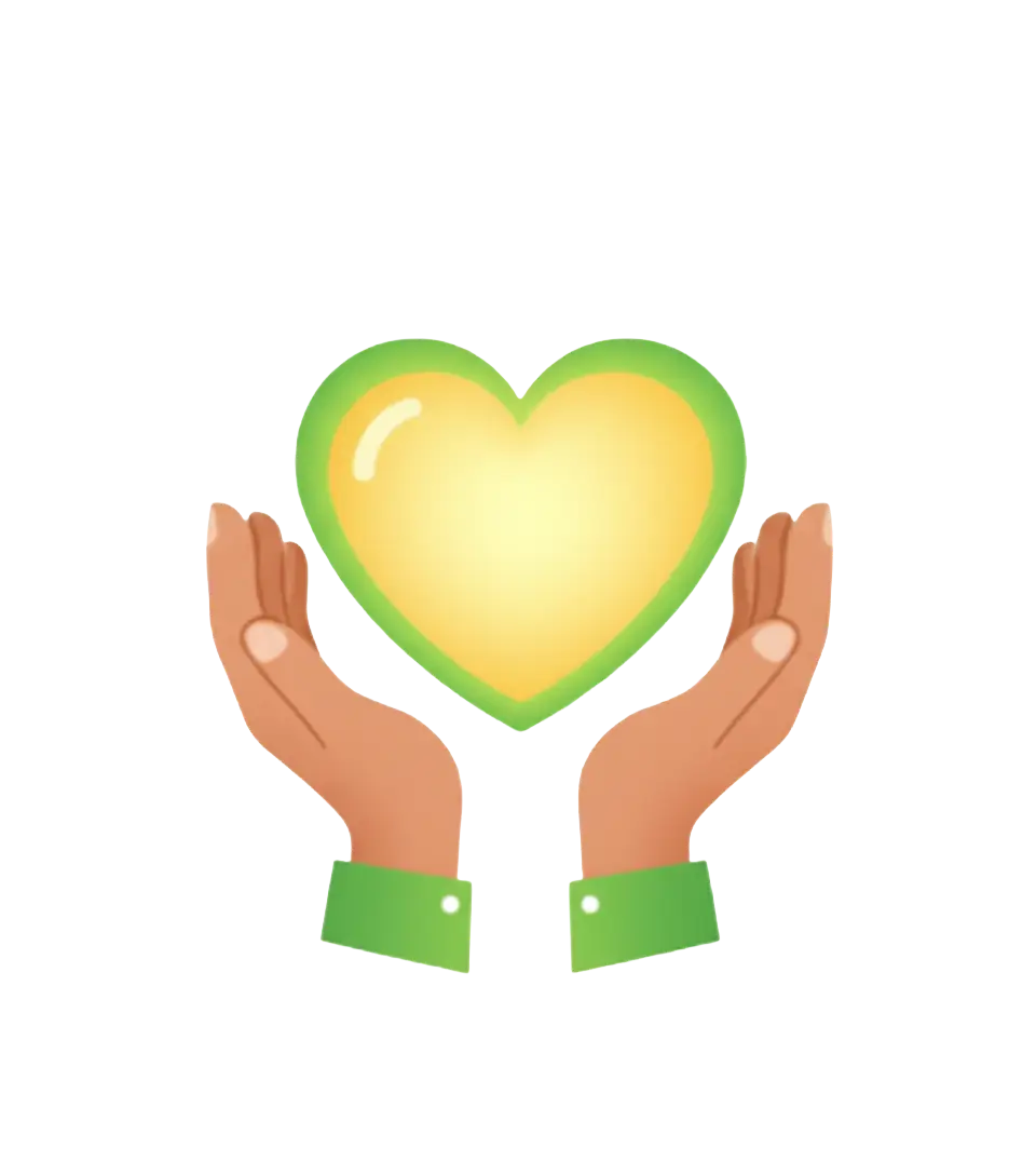 Gratitude awareness illustration - hands holding glowing heart symbolizing appreciation and thankfulness